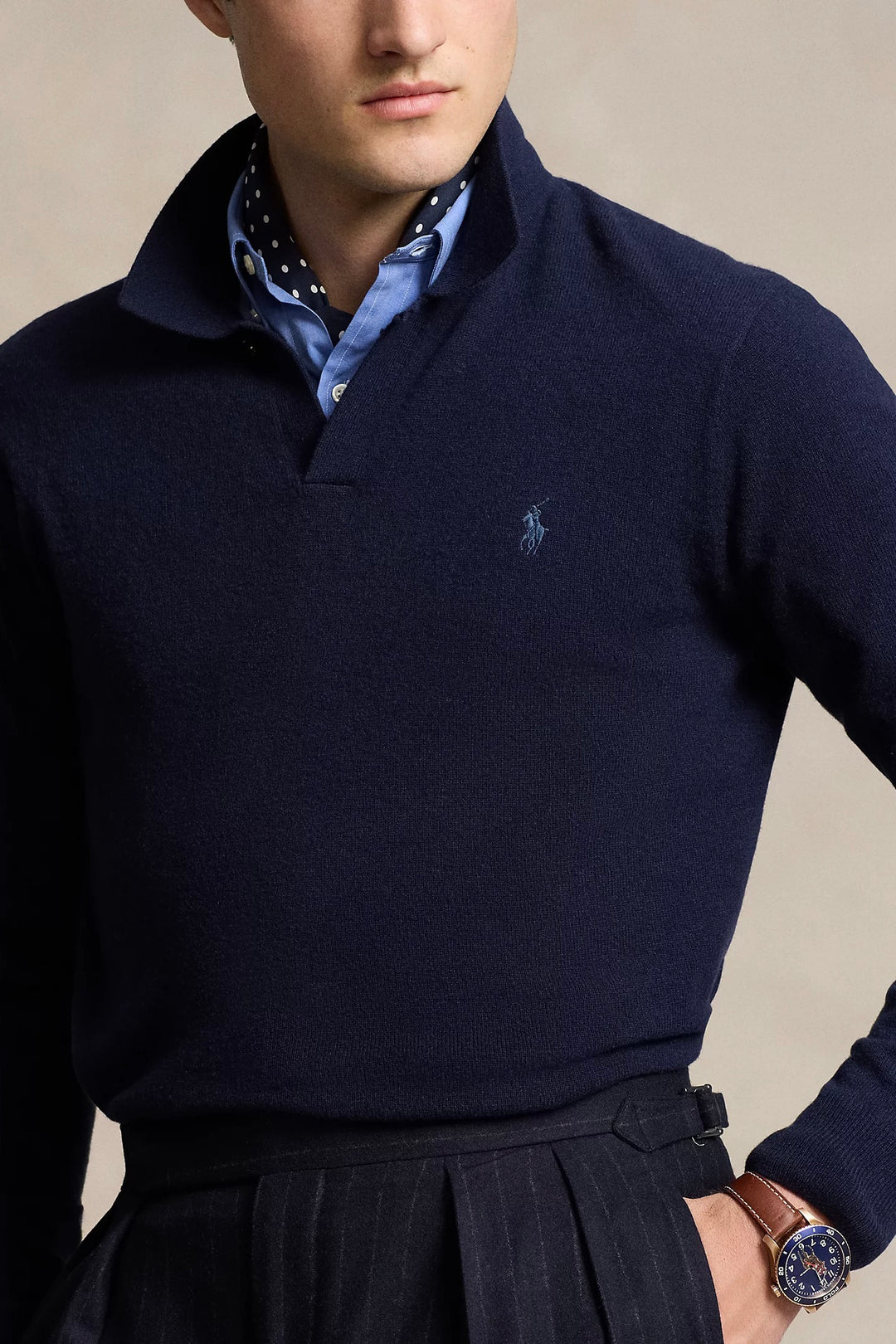 Wool Johnny-Collar Jumper Hunter Navy