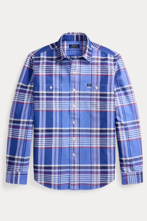 Classic Fit Plaid Oxford Workshirt Blue Red Multi