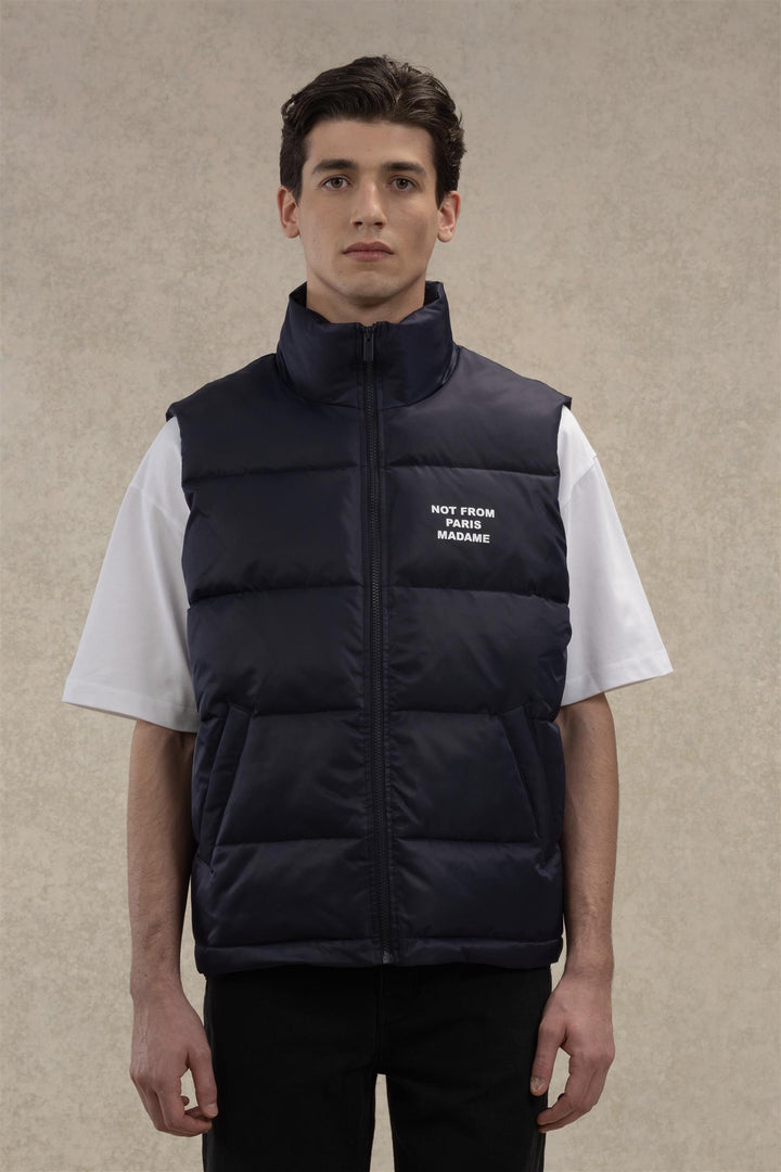 Slogan Sleeveless Down Vest Navy