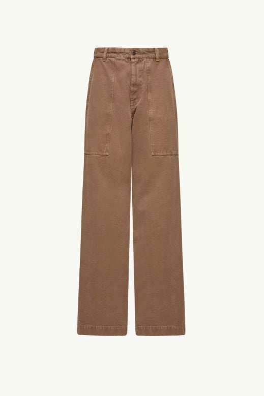 Leather Logo Cotton Trousers Open Brown