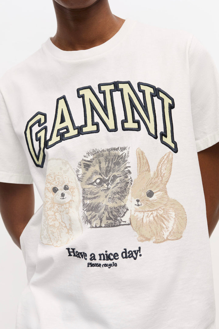 Basic Cotton Jersey Animals Relaxed T-shirt Bright White