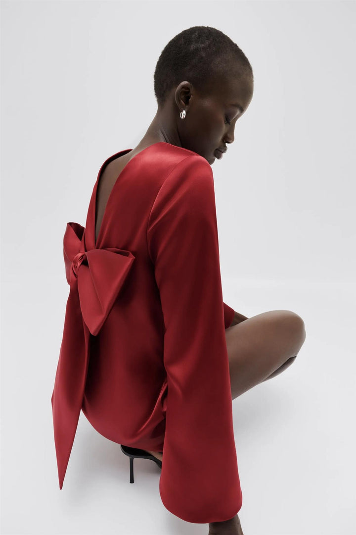 Elna Bow Detailed Mini Dress Deep Red