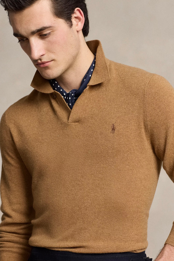 Wool Johnny-Collar Jumper Latte Brown