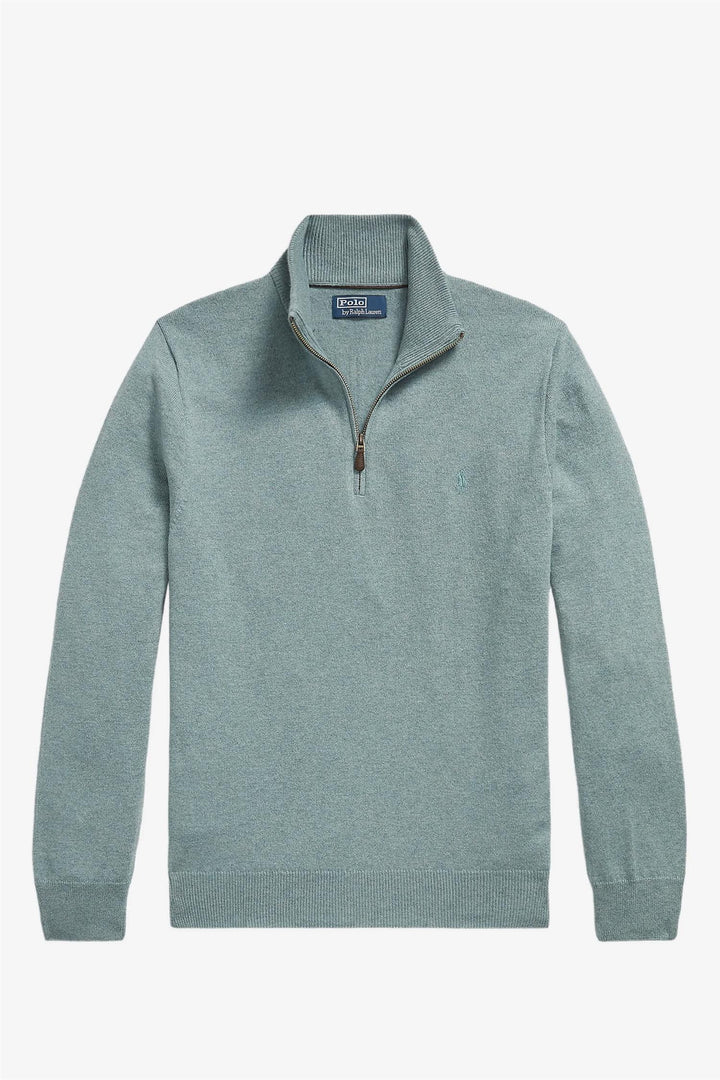 Wool Quarter-Zip Jumper Turquoise Jay Heather