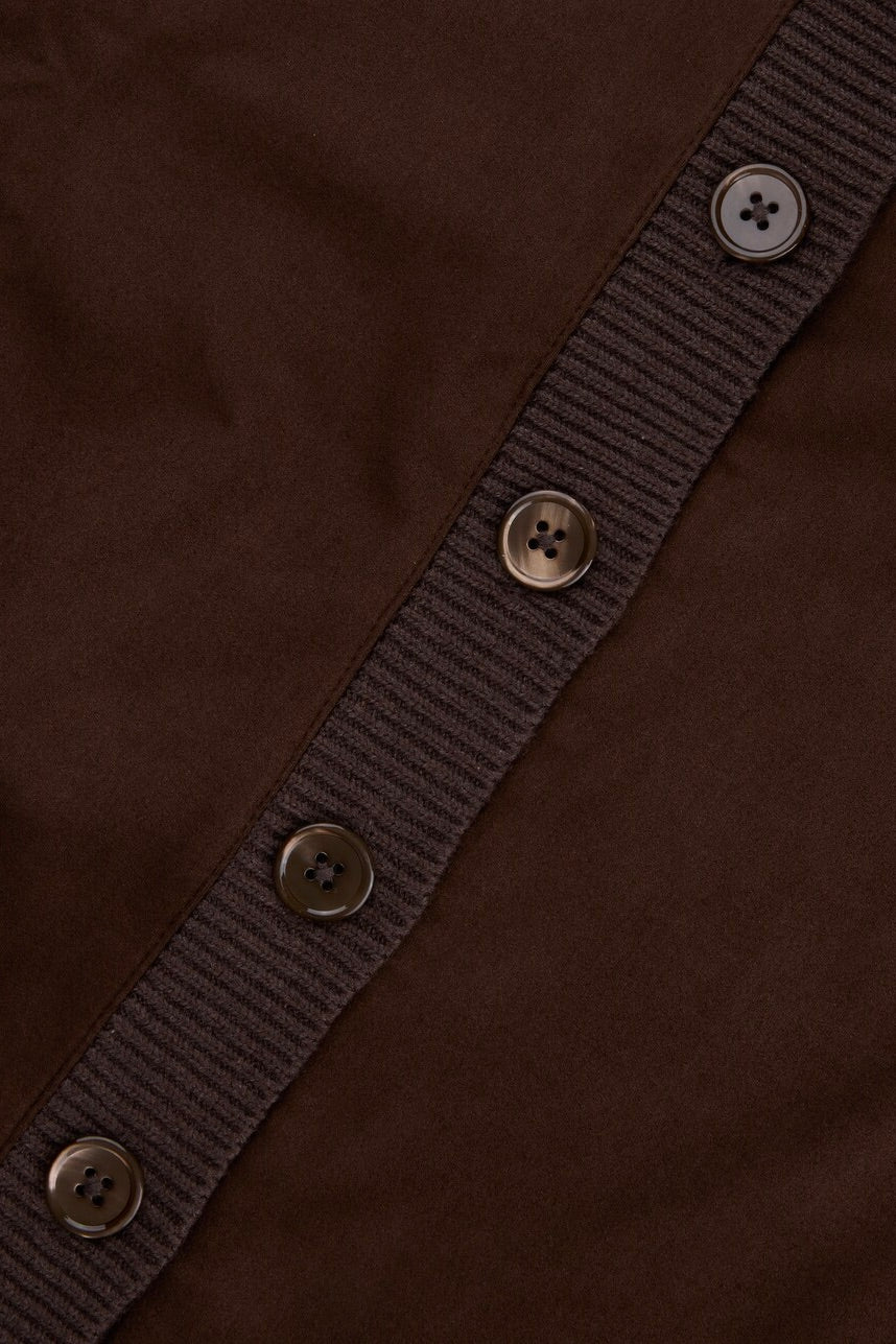 Cardigan Knitted Hybrid Buttoned Alcantara Brown