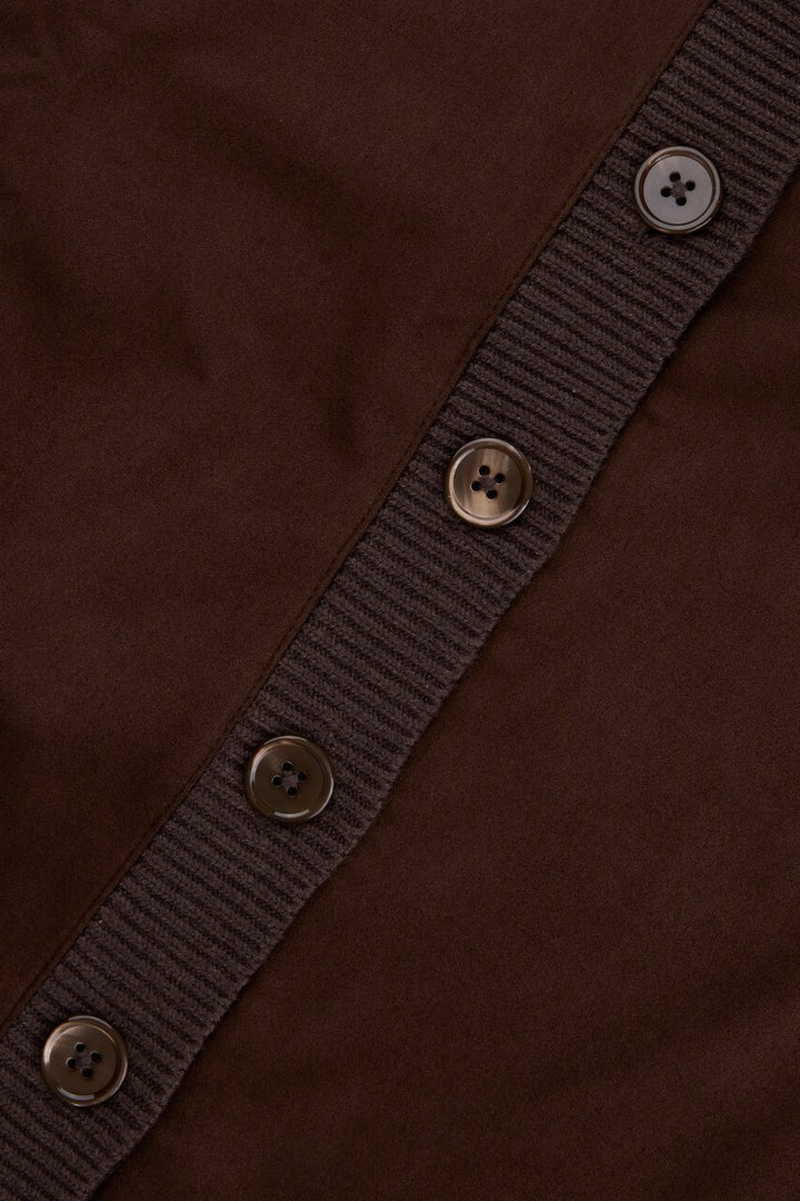 Cardigan Knitted Hybrid Buttoned Alcantara Brown