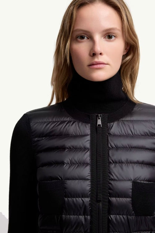 Padded Wool Zip-Up Cardigan Black