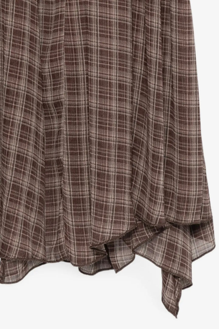 Asymmetric Checked Maxi Skirt Marrone