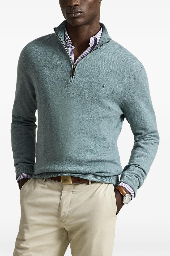 Wool Quarter-Zip Jumper Turquoise Jay Heather