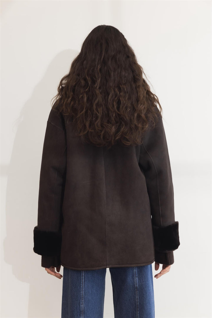CAMILLA PIHL Luna Shearling Jacket Dark Brown Suede - Dale