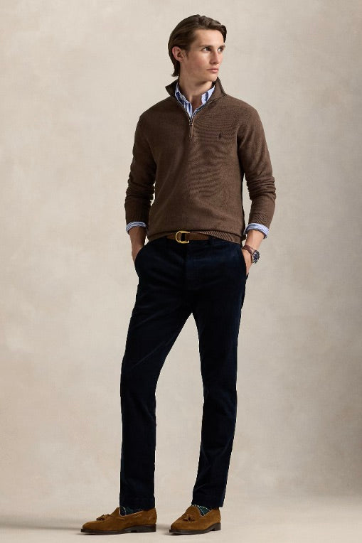 Mesh-Knit Cotton Quarter-Zip Jumper Nutmeg Brown