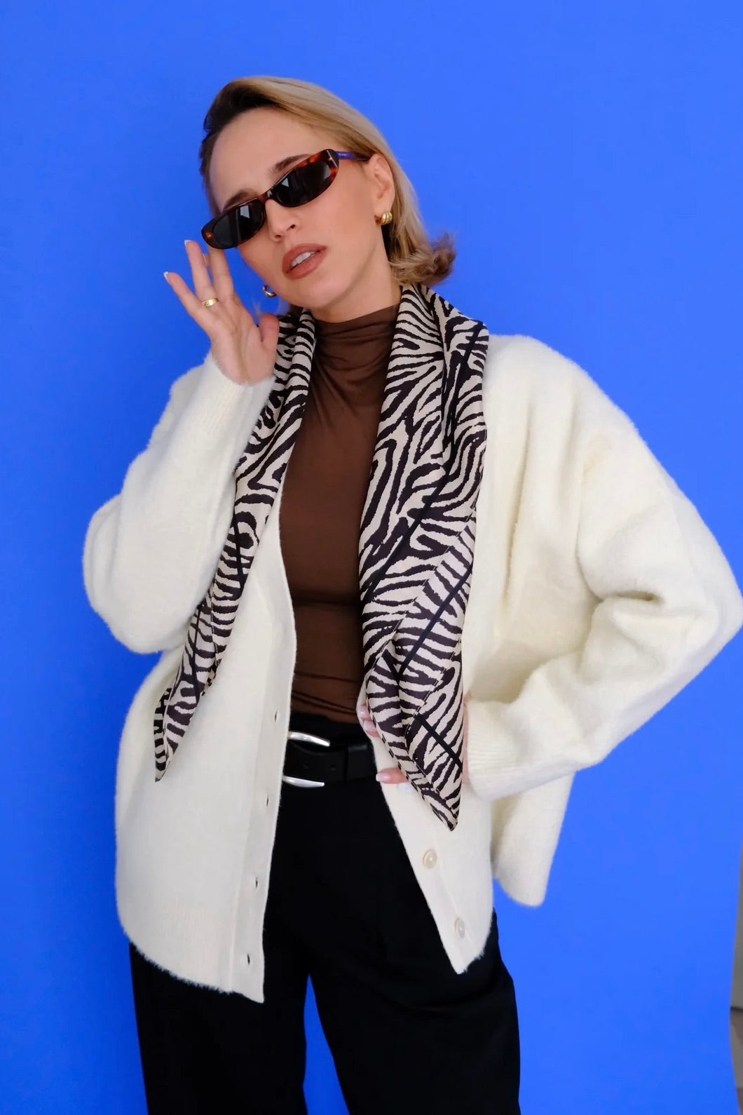 LE SCARF Zebra Scarf Black & Cream 80X80 - Dale