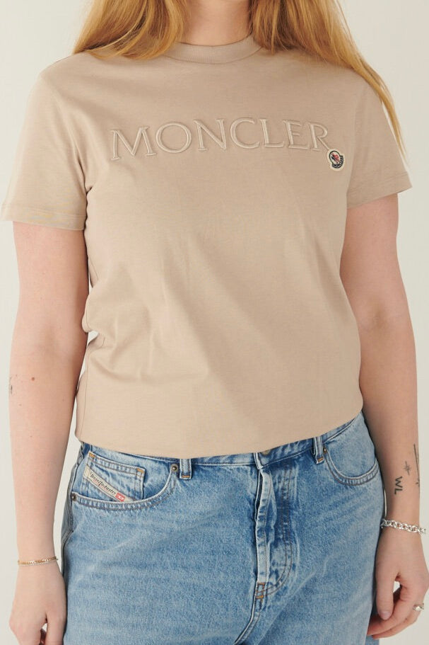 Embroidered Logo T-shirt Beige