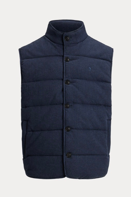 Houndstooth-Print Estate-Rib Waistcoat Navy/Dogtooth