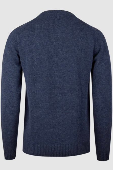 Pullover Knitted Crew Neck Carded Merino Wool Dark Blue