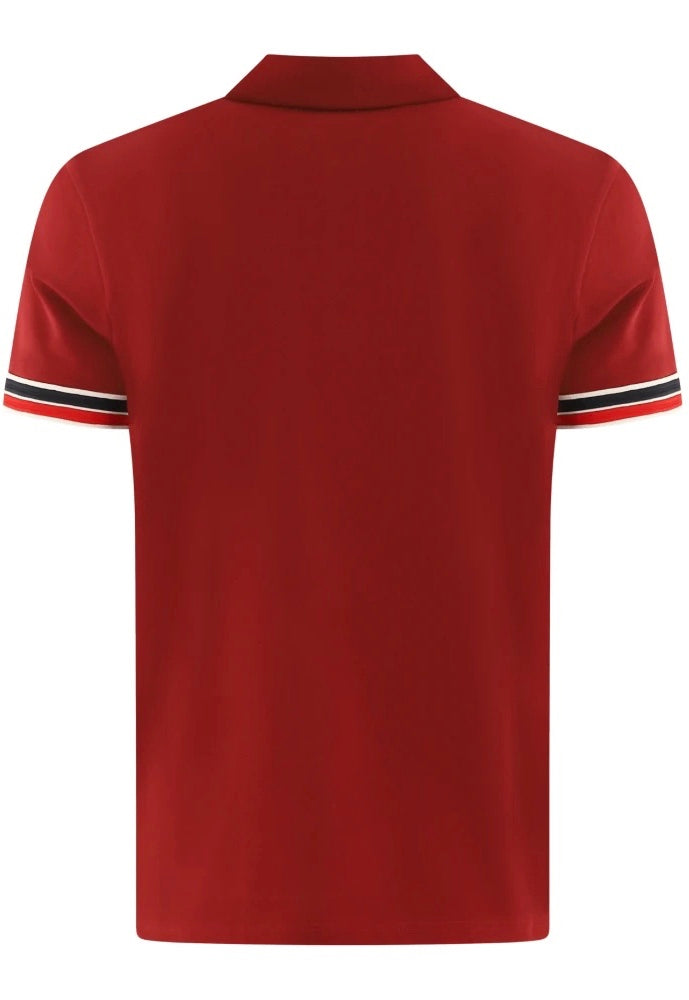 Striped Trim Cotton Piquet Polo Shirt Medium Red
