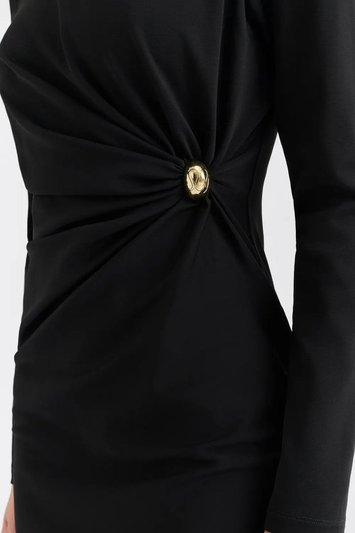 Mailey Jersey Brooch Mini Dress Black