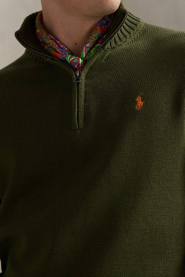 Cotton Quarter-Zip Jumper New Olive