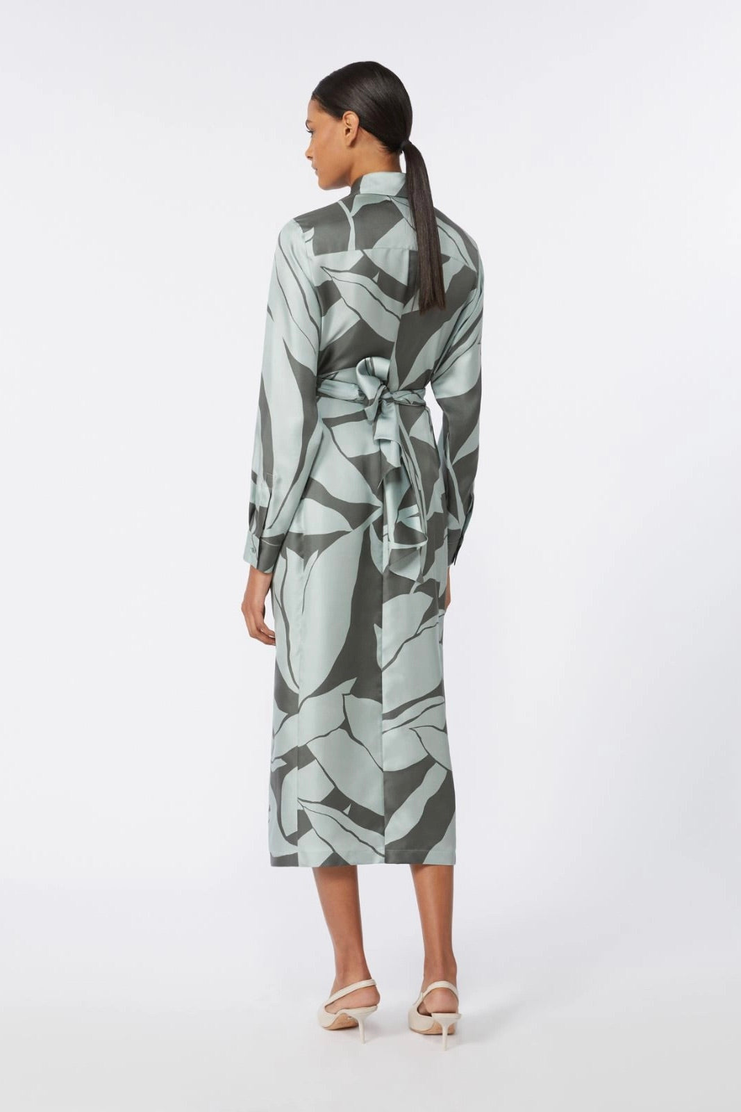 Printed Silk Shirt Dress Green