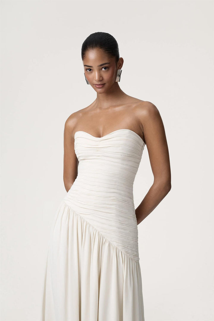 Lima Bandeau Dress Creme White