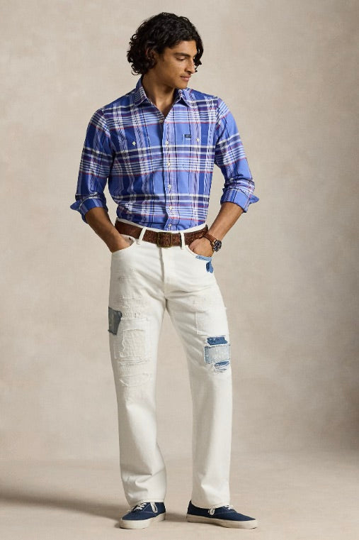 Classic Fit Plaid Oxford Workshirt Blue Red Multi
