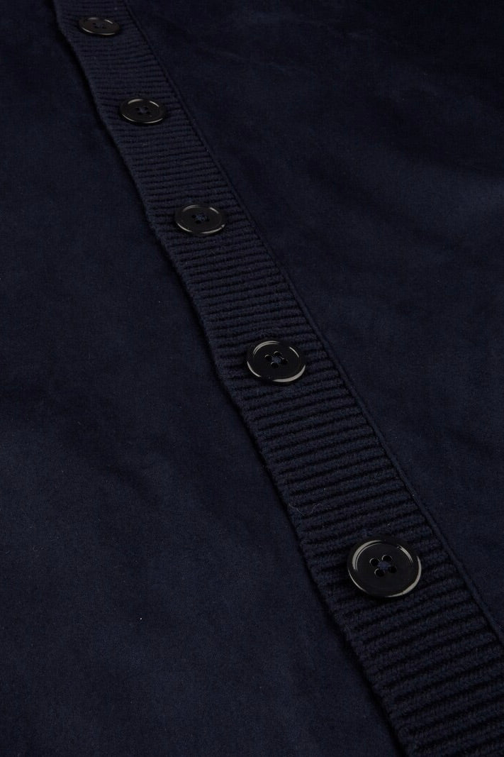 Cardigan Knitted Hybrid Buttoned Alcantara Navy