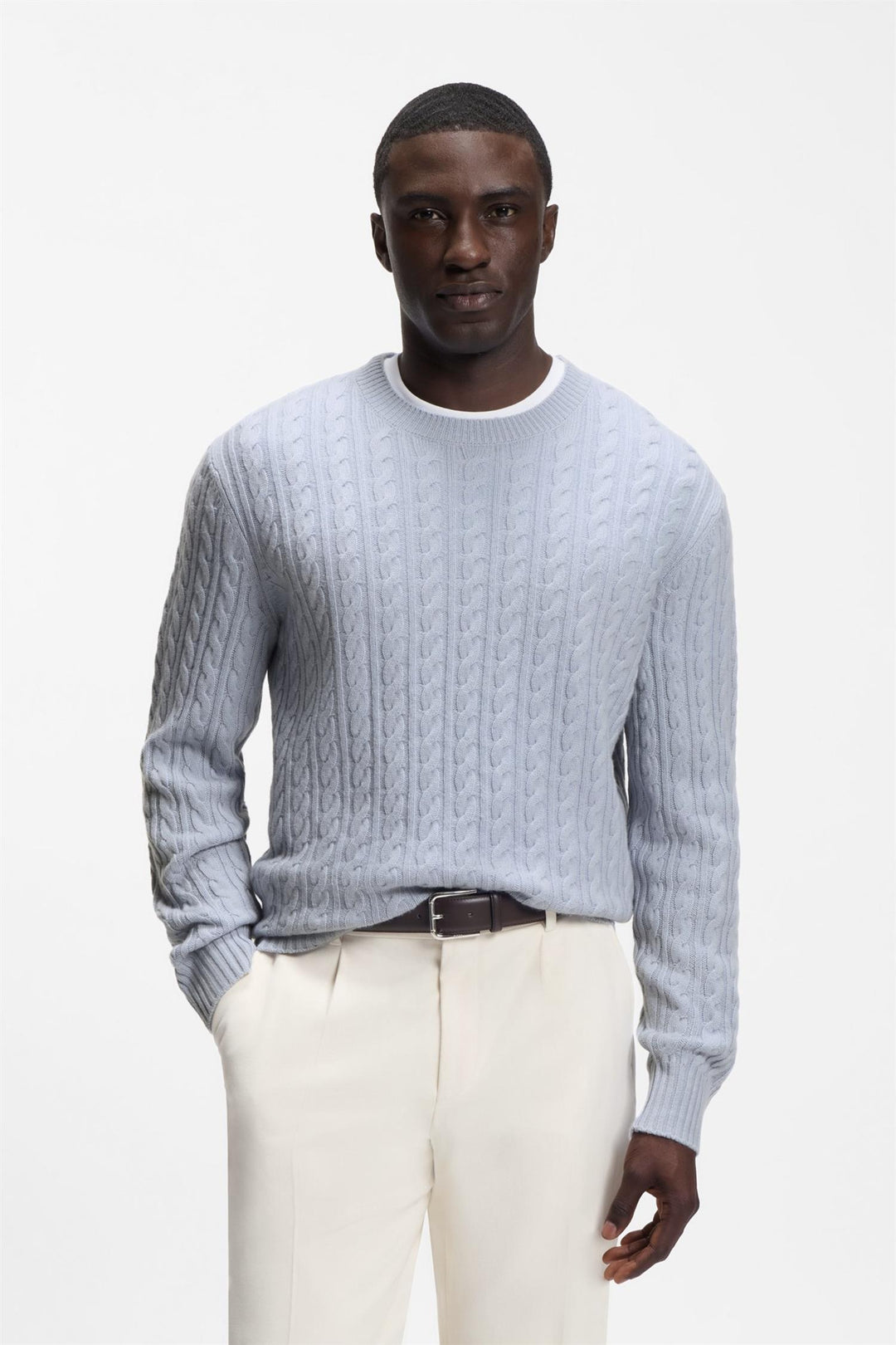 H-Furlan Cable-Knit Sweater Open Blue