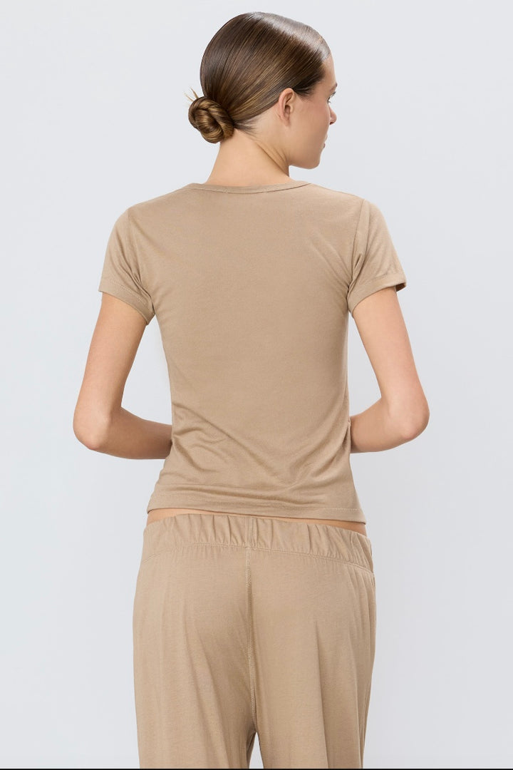 ETERNE Fitted Crew Neck Short Sleeve T-Shirt Taupe Beige - Dale
