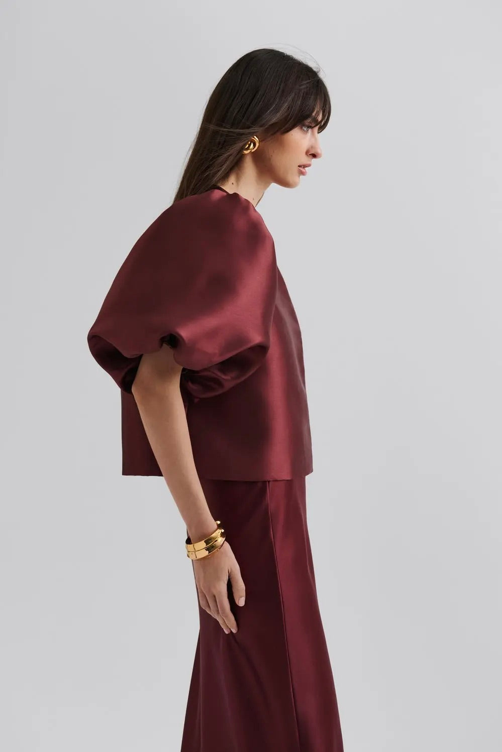 BY MALINA Cleo pouf Sleeve Blouse Wine - Dale