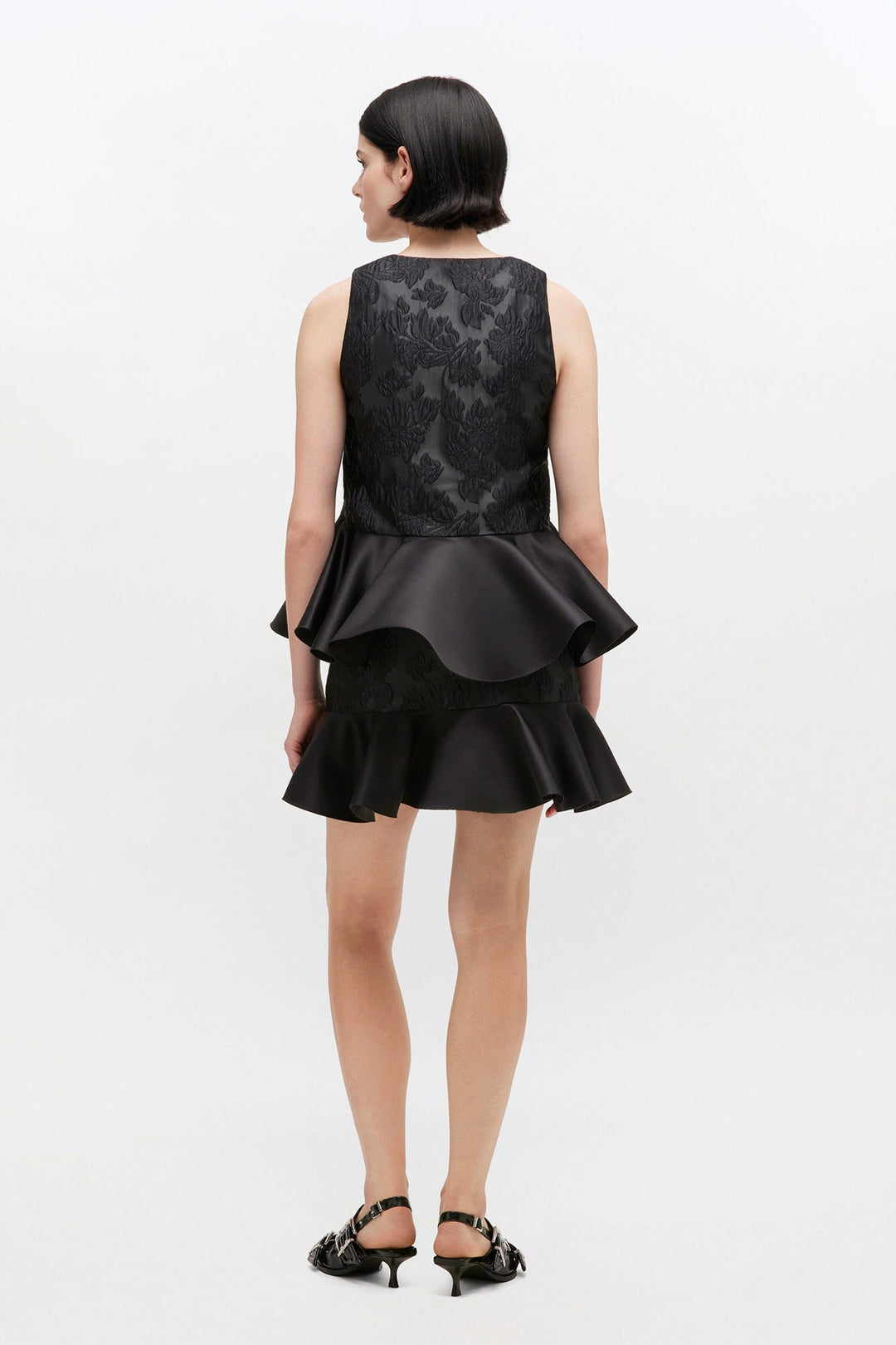 Satin Cloque Sleeveless Peplum Blouse