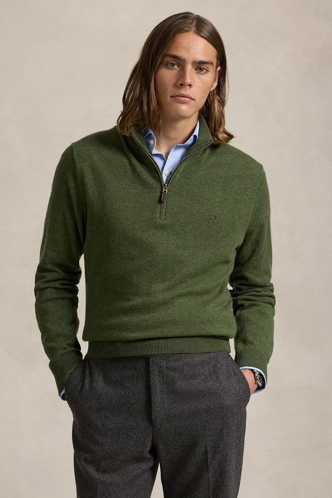 Wool Quarter-Zip Jumper Classic Olive Heather