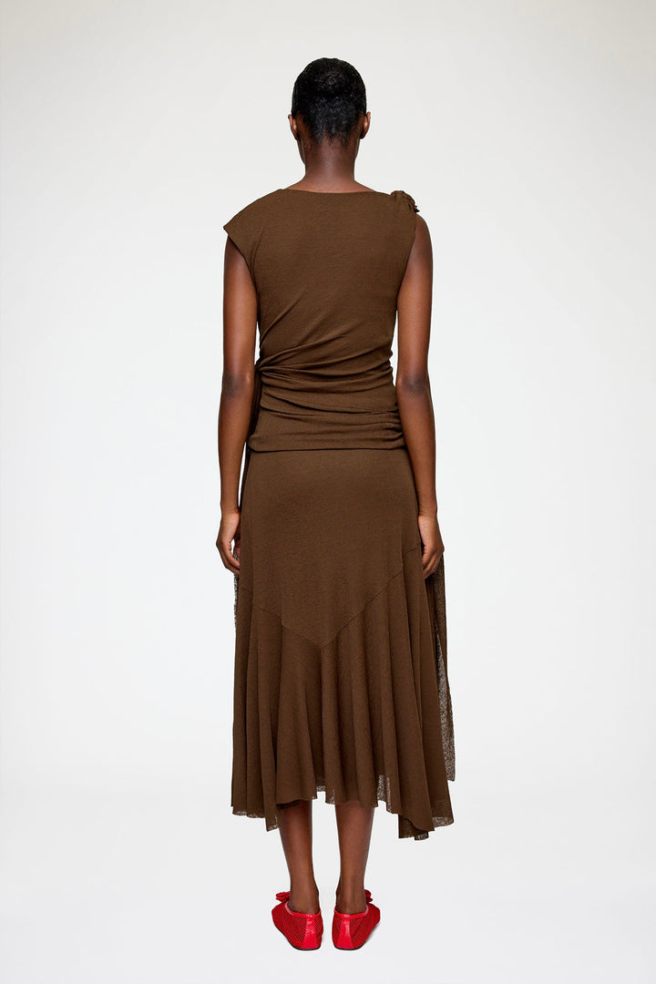 Marl Mesh Draped Knot Detailing Long Dress
