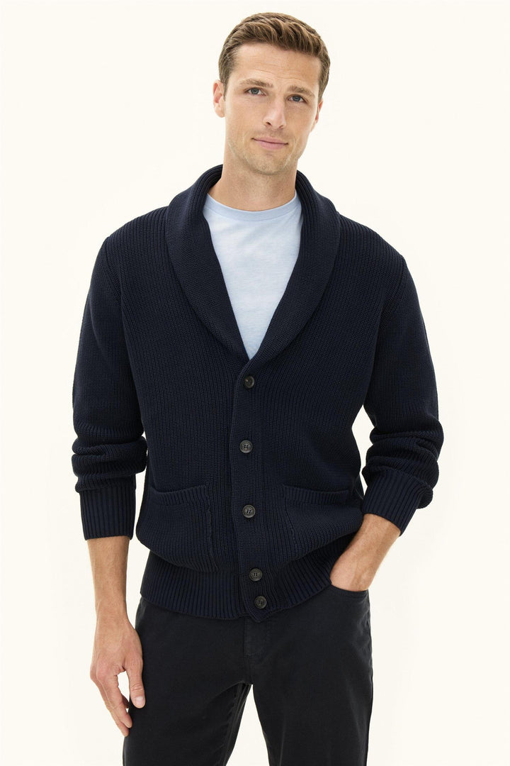 OSCAR JACOBSON Roland Cotton Cardigan Night Blue - Dale