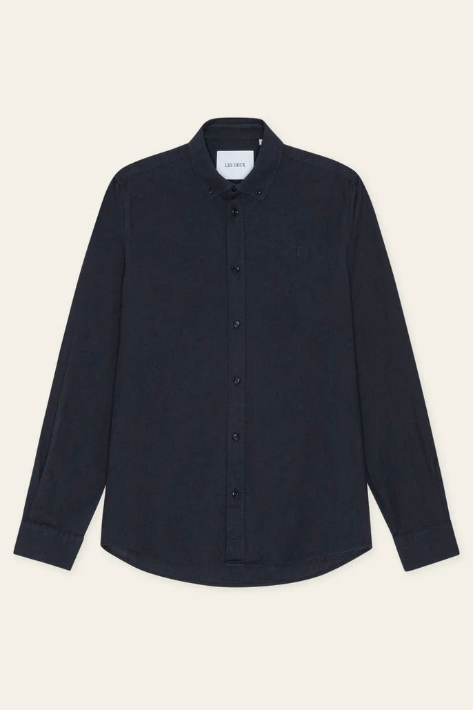 LES DEUX Konrad Cotton Linen Shirt Dark Navy Blue - Dale