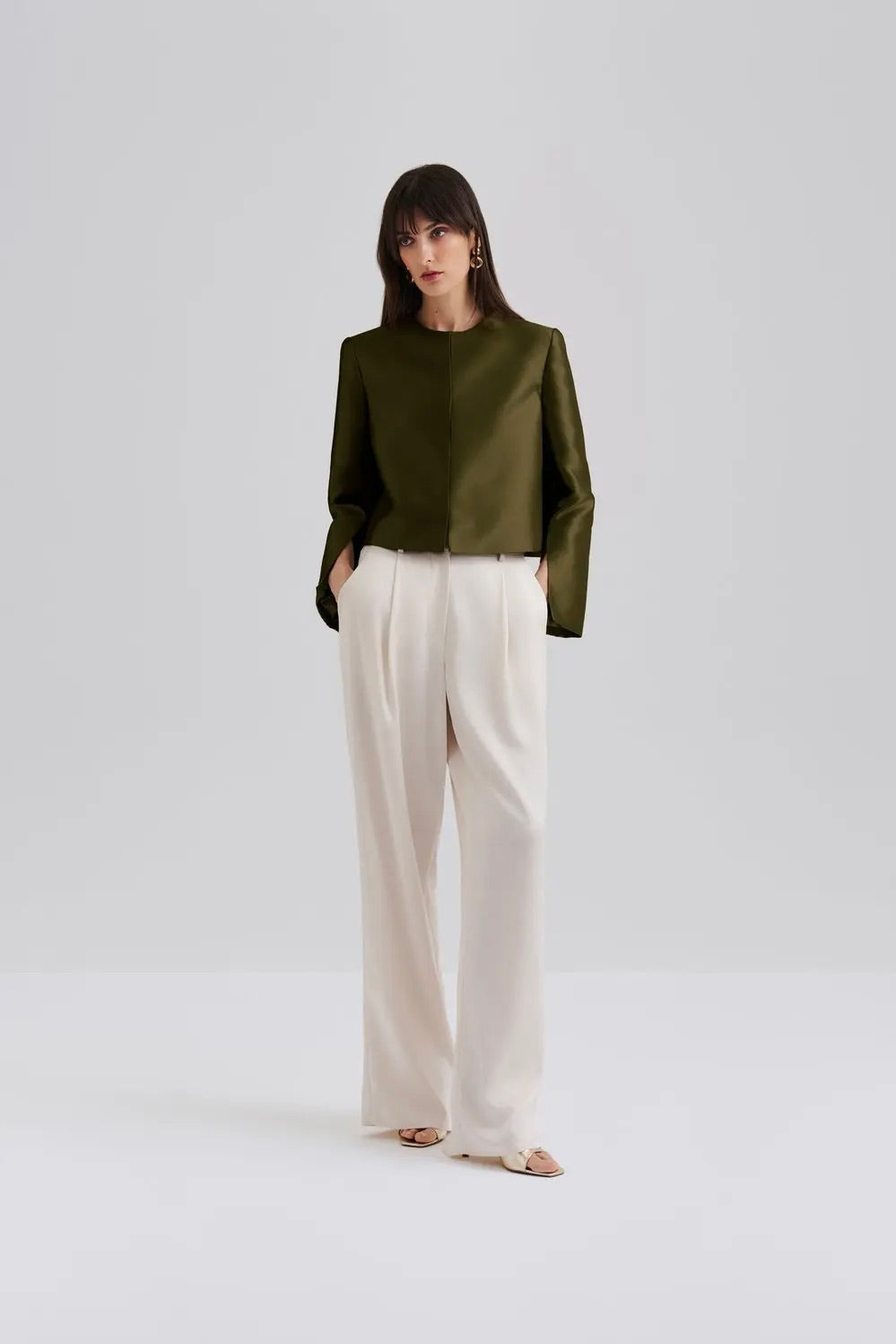 BY MALINA Ruthie Cropped Long Sleeve Blouse Olive - Dale