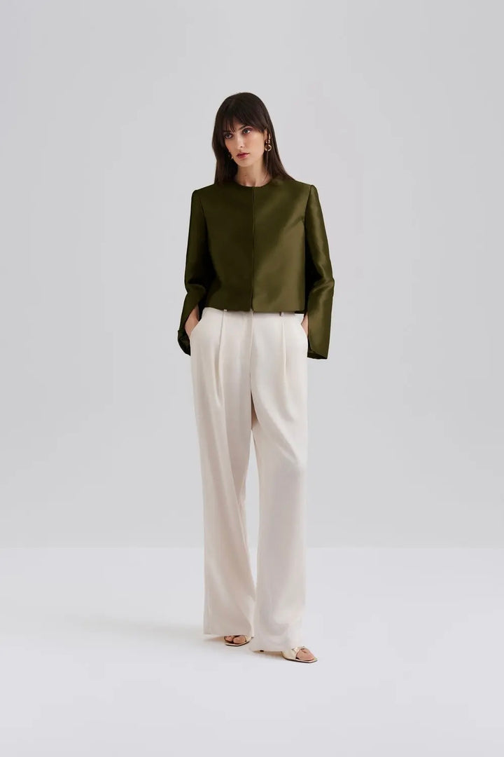 BY MALINA Ruthie Cropped Long Sleeve Blouse Olive - Dale