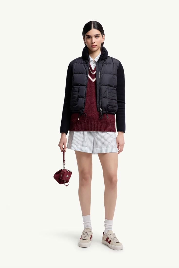 Square-Quilted Padded Wool Zip-Up Cardigan