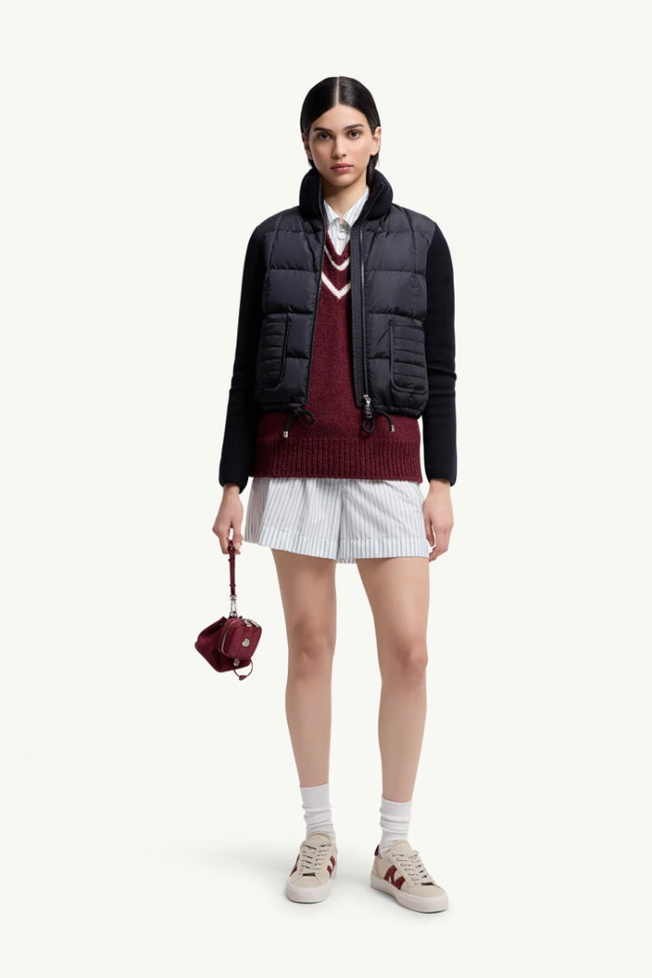 Square-Quilted Padded Wool Zip-Up Cardigan