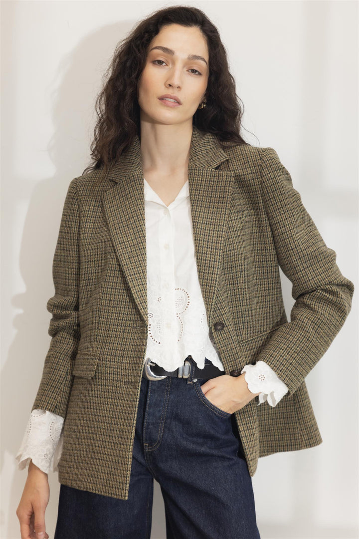 Brook Houndstooth Blazer Green