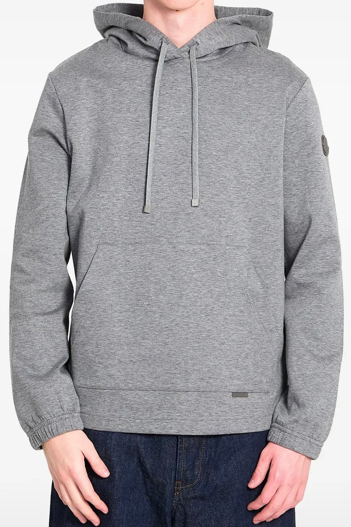 Leather Logo Cotton Blend Hoodie Grey