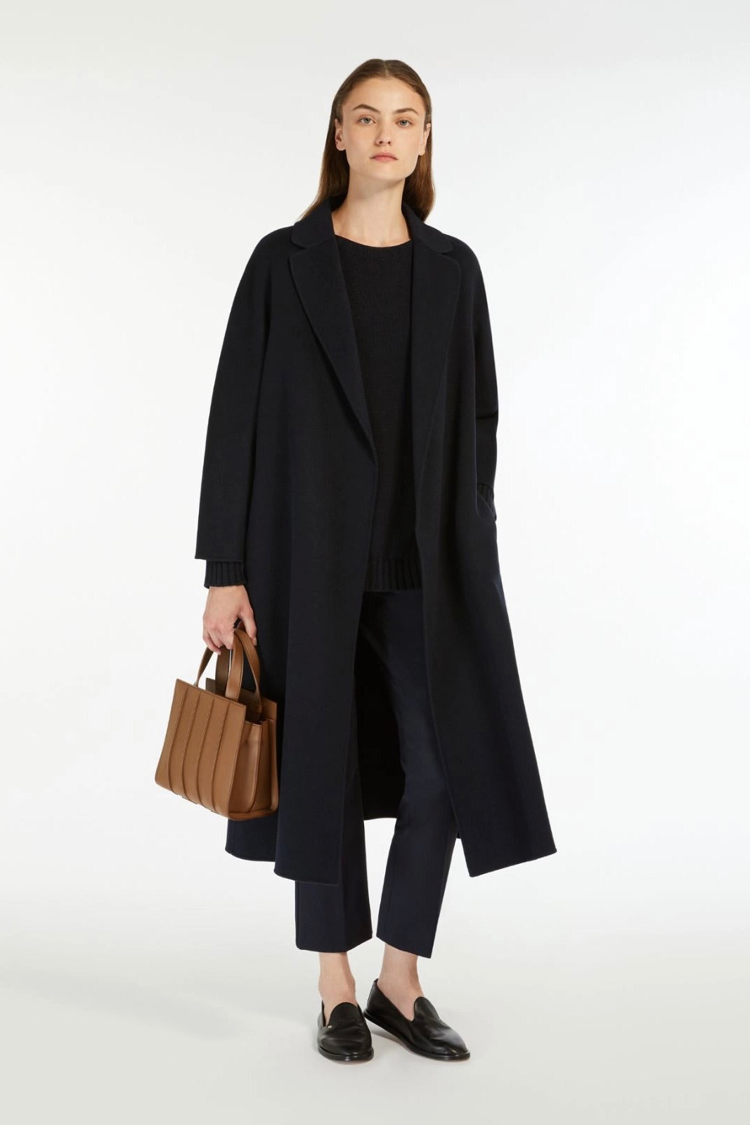 Wool Broadcloth Midi Coat Midnight Blue