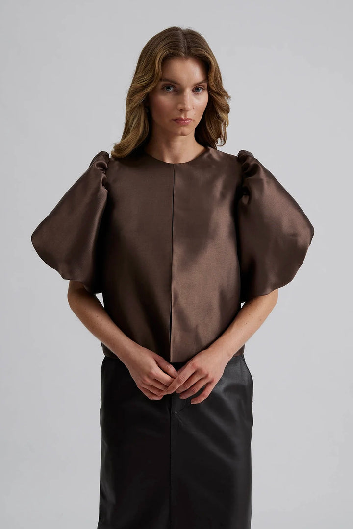 Cleo Pouf Sleeve Blouse Chocolate