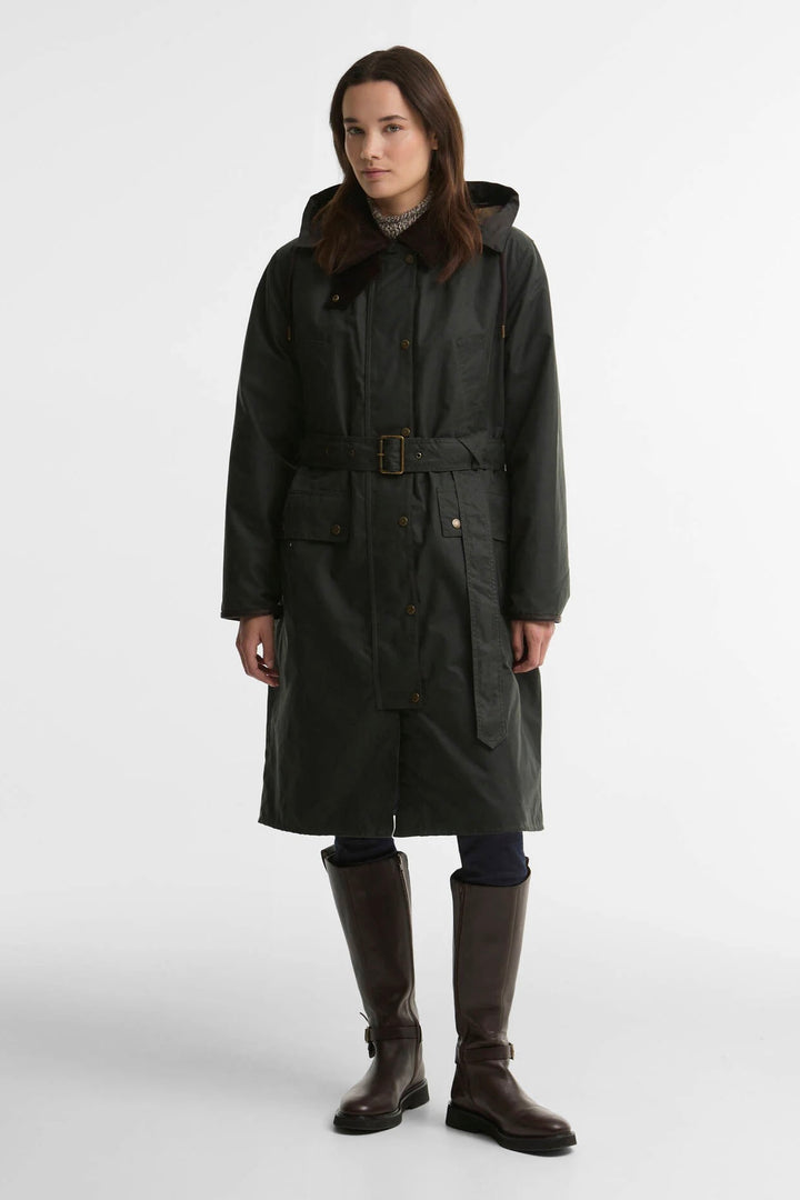 Barbour Antoinette Longline Waxed Jacket Sage