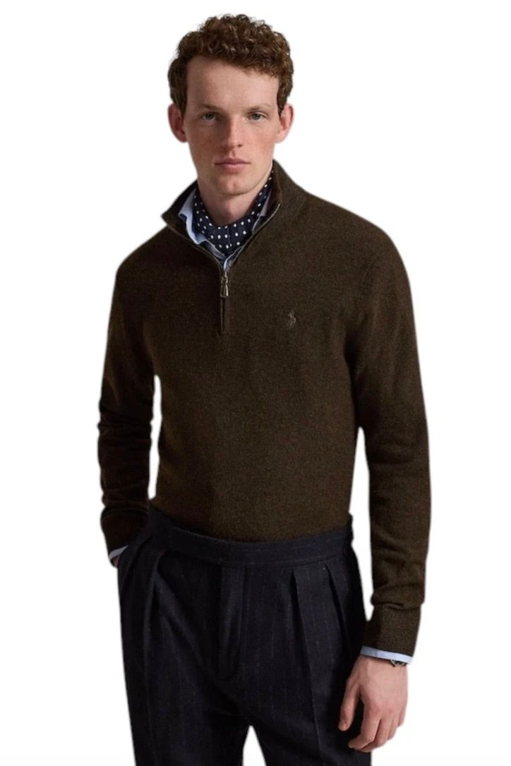 Wool Quarter-Zip Jumper Cinnamon Brown Heather