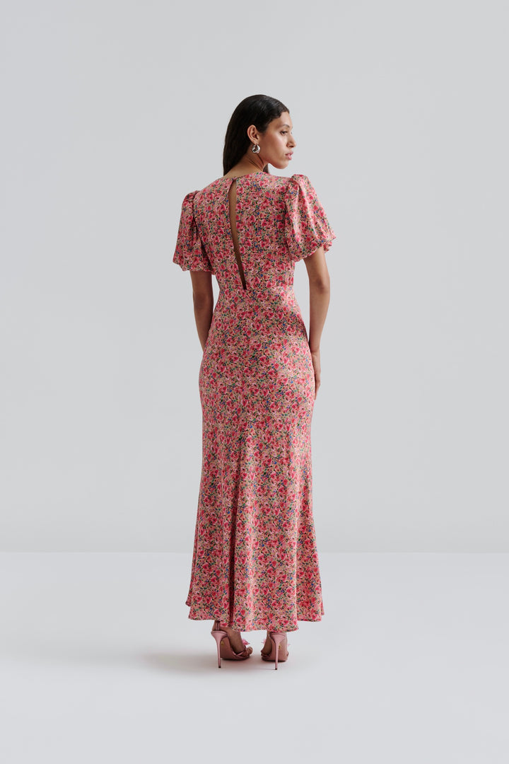 Freja Pouf Sleeve Maxi Dress Pink Ditsy