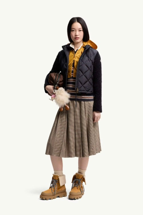Cotton Blend Padded Zip-Up Cardigan Navy Blue