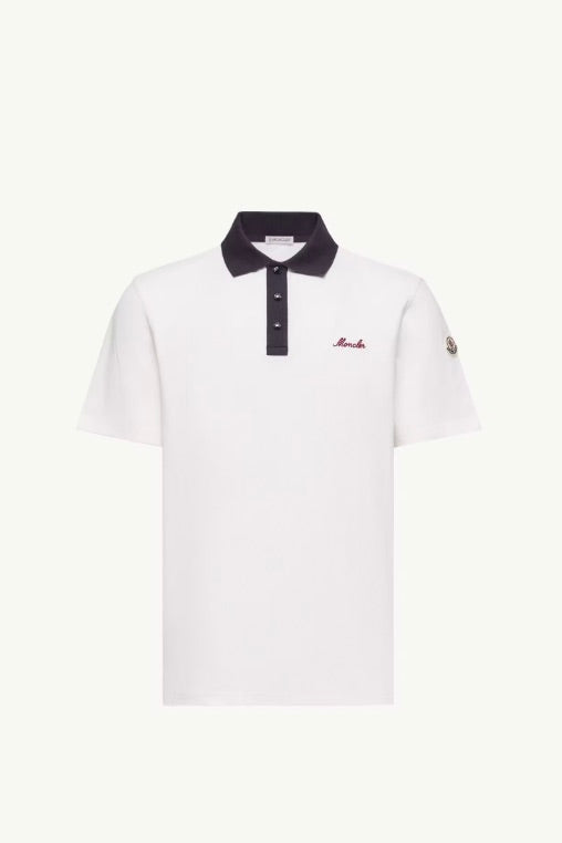 MONCLER Embroidered Logo Cotton Piquet Polo Shirt White - Dale