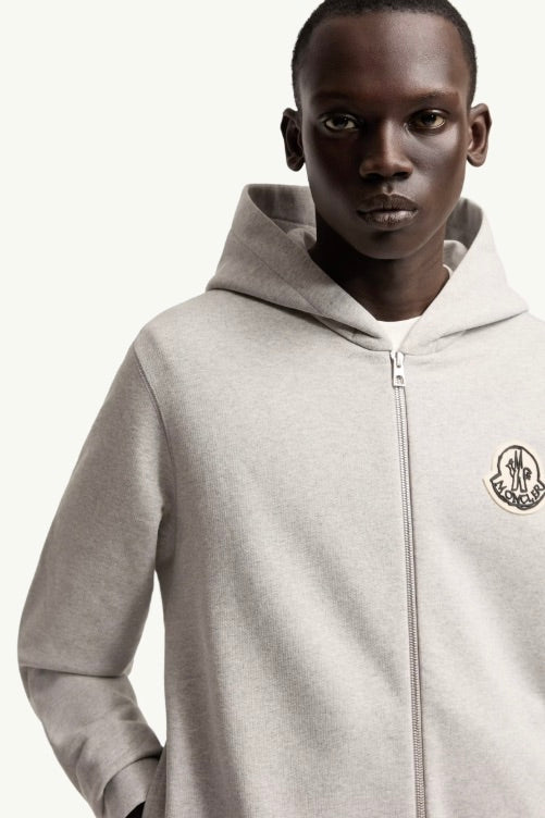 Sketched Logo Zip-Up Cotton Hoodie Light Grey