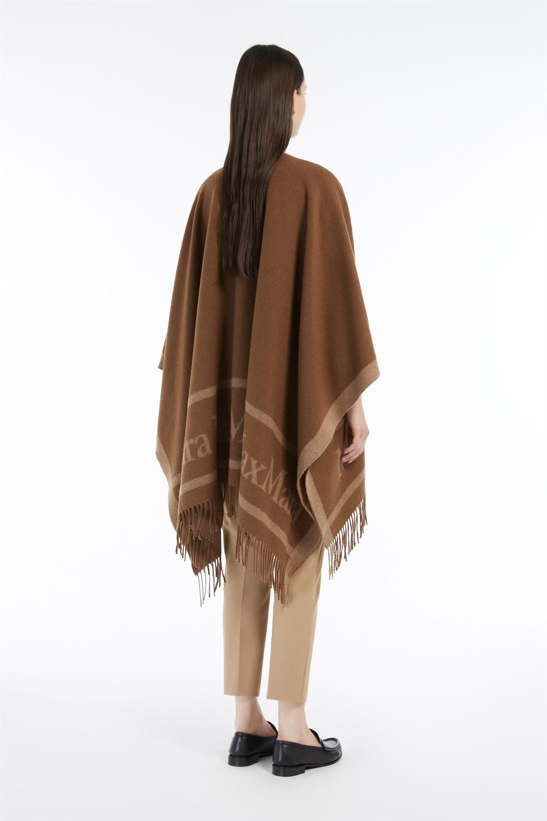 Hilde Jacquard Logo Wool Poncho Tobacco