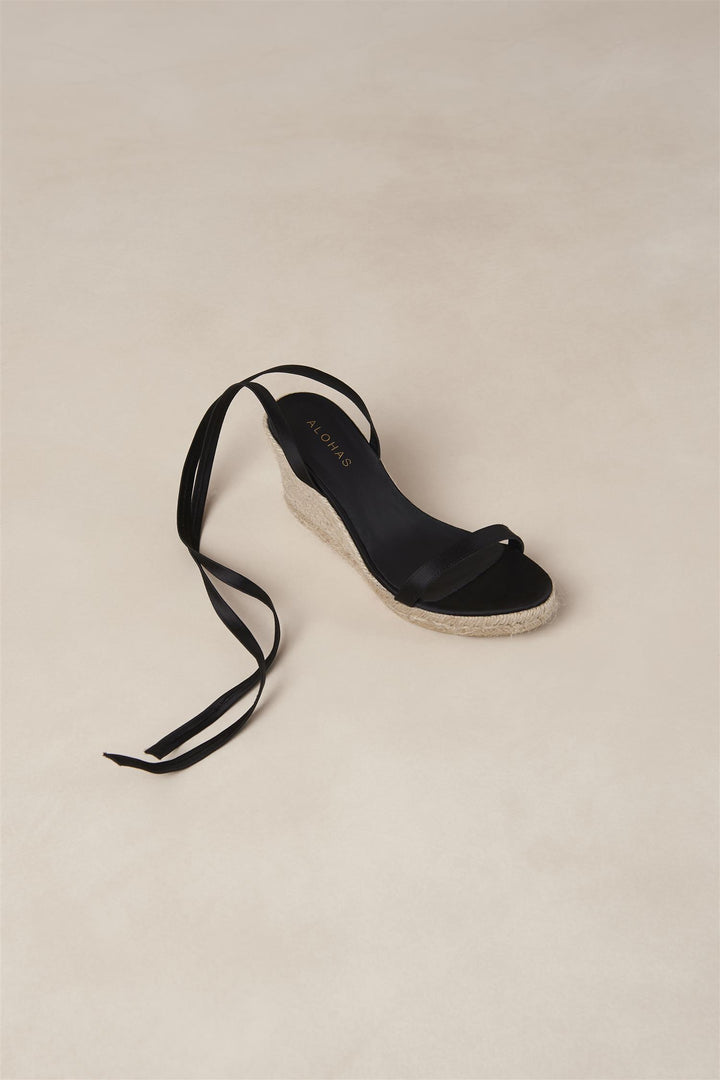 Willa Silky Black Leather Espadrilles